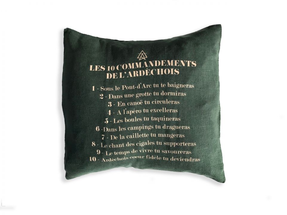 Coussin les 10 commandements de l'ardéchois vert foret