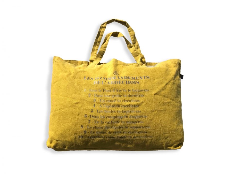 sac cabas 10 commandements de l&#039;ardéchois 100% lin jaune